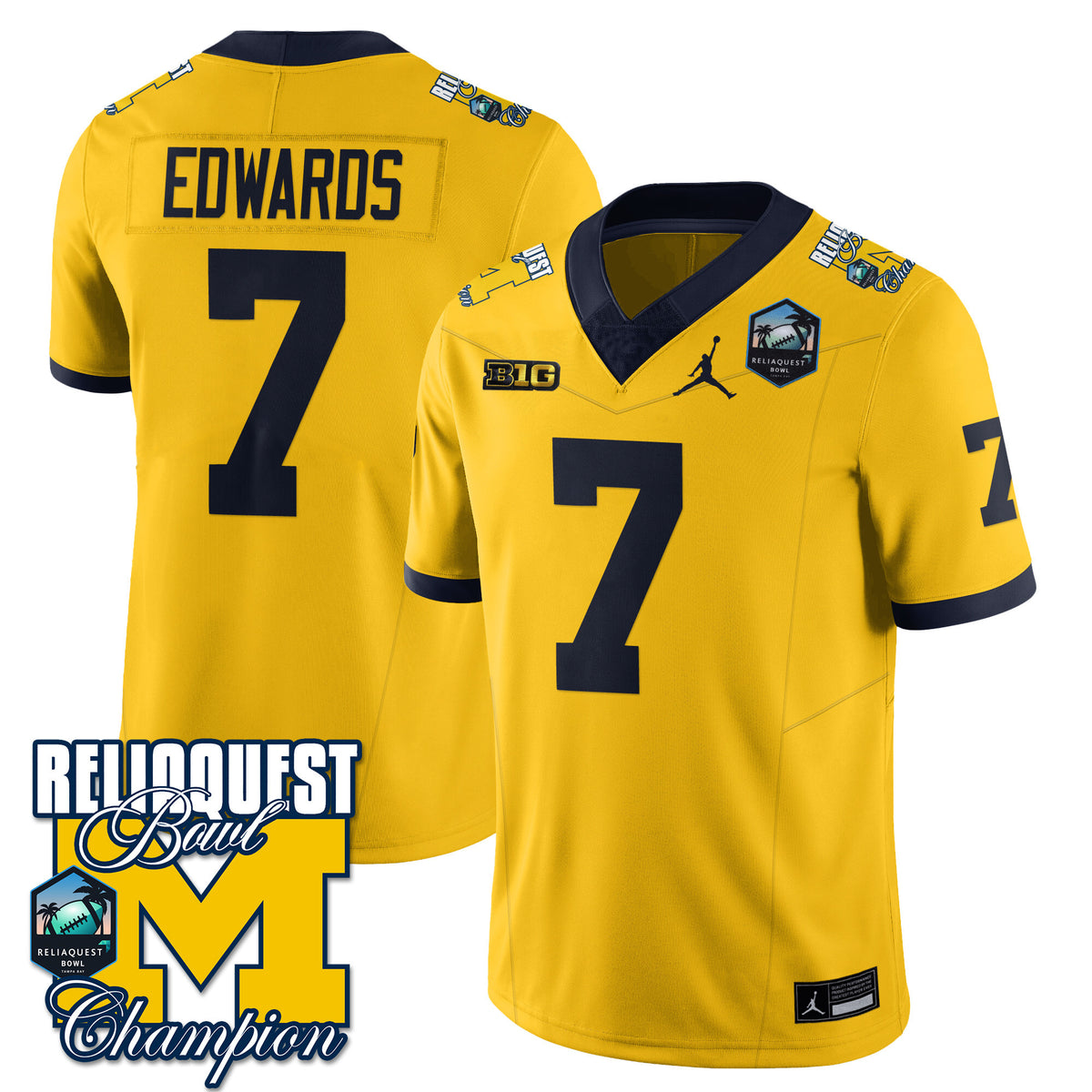 Men's Michigan Wolverines 2024 ReliaQuest Bowl Champions Jersey - All Stitched