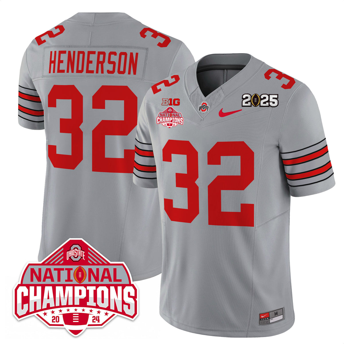 Men's Ohio State Buckeyes 'Heritage Stripe' 2025 CFP Patch - National Champions Jersey - All Stitched