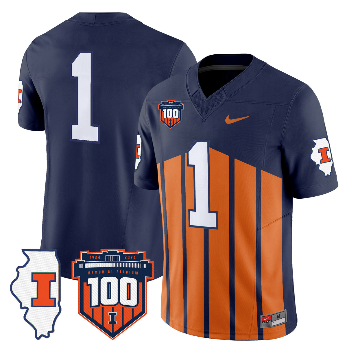 Men's Illinois Fighting Illini 100th Memorial Stadium Patch Vapor Limited Jersey - All Stitched