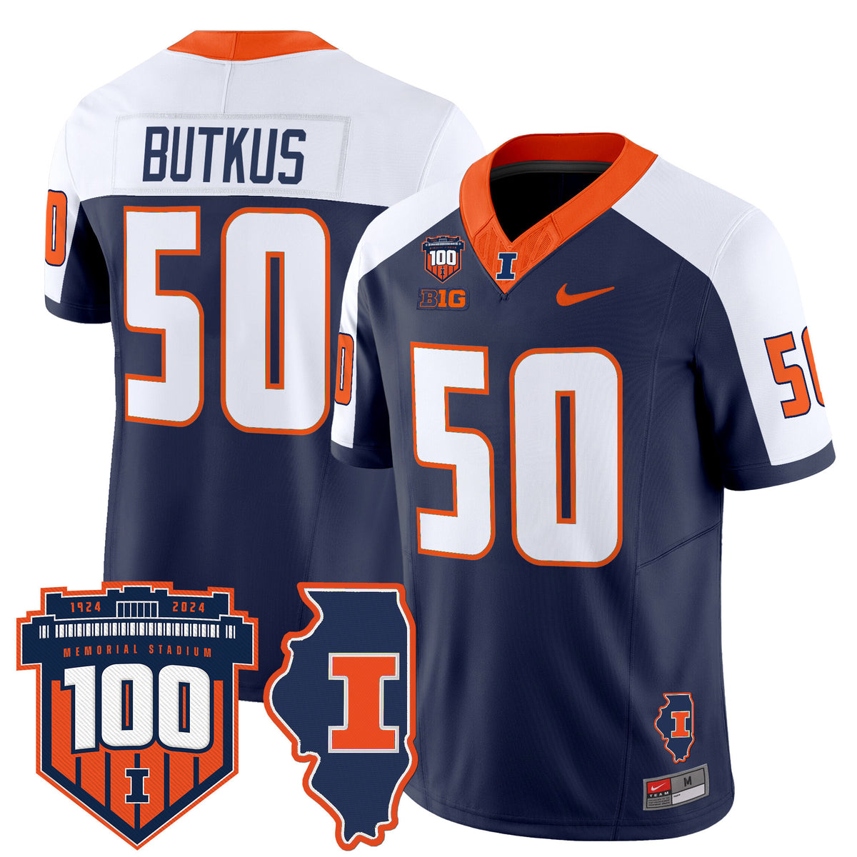 Men's Illinois Fighting Illini 100th Memorial Stadium Patch Vapor Limited Jersey - All Stitched