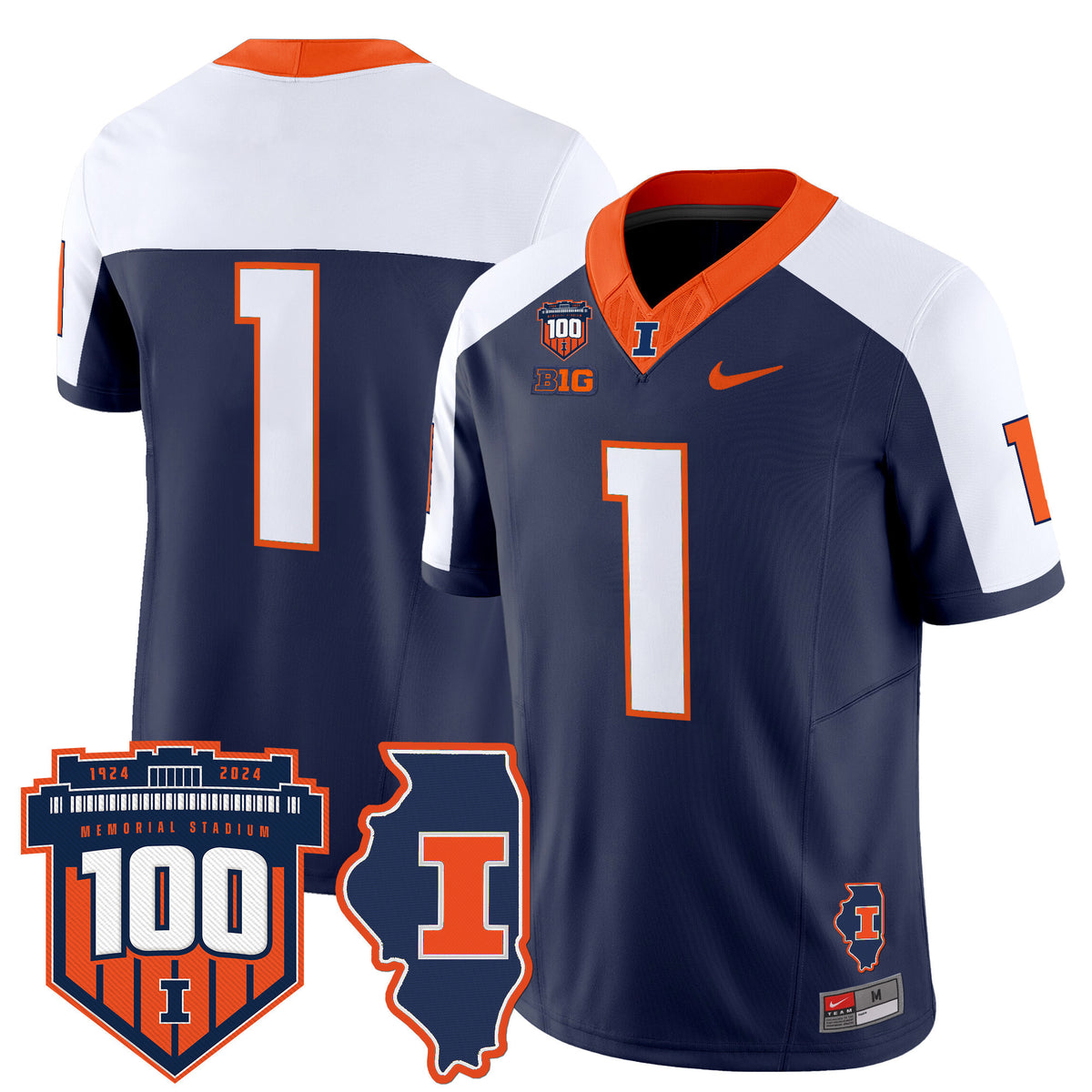 Men's Illinois Fighting Illini 100th Memorial Stadium Patch Vapor Limited Jersey - All Stitched