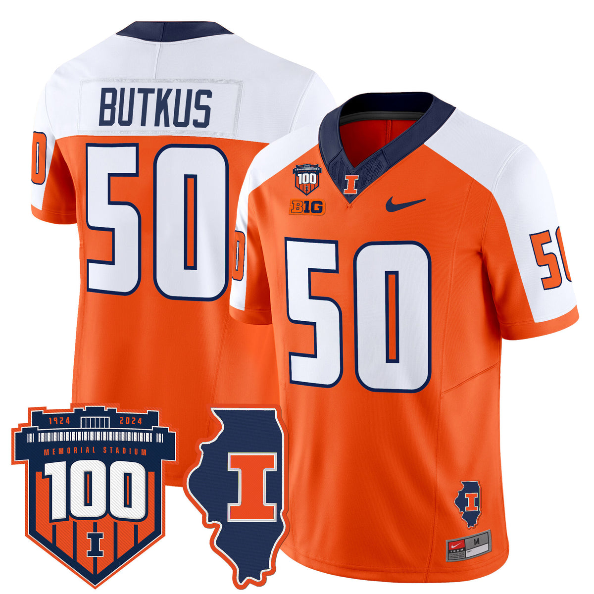Men's Illinois Fighting Illini 100th Memorial Stadium Patch Vapor Limited Jersey - All Stitched