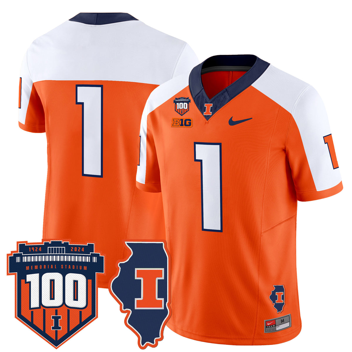 Men's Illinois Fighting Illini 100th Memorial Stadium Patch Vapor Limited Jersey - All Stitched