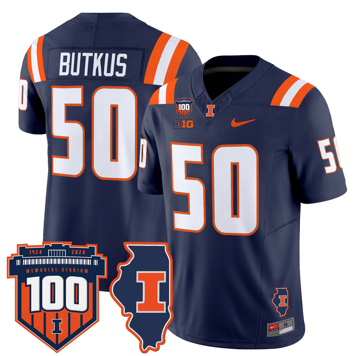 Men's Illinois Fighting Illini 100th Memorial Stadium Patch Vapor Limited Jersey - All Stitched