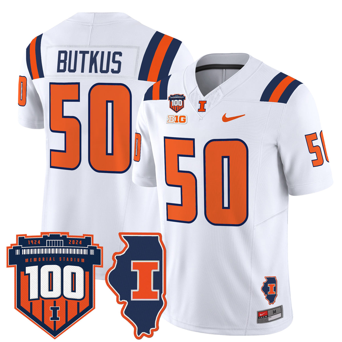 Men's Illinois Fighting Illini 100th Memorial Stadium Patch Vapor Limited Jersey - All Stitched