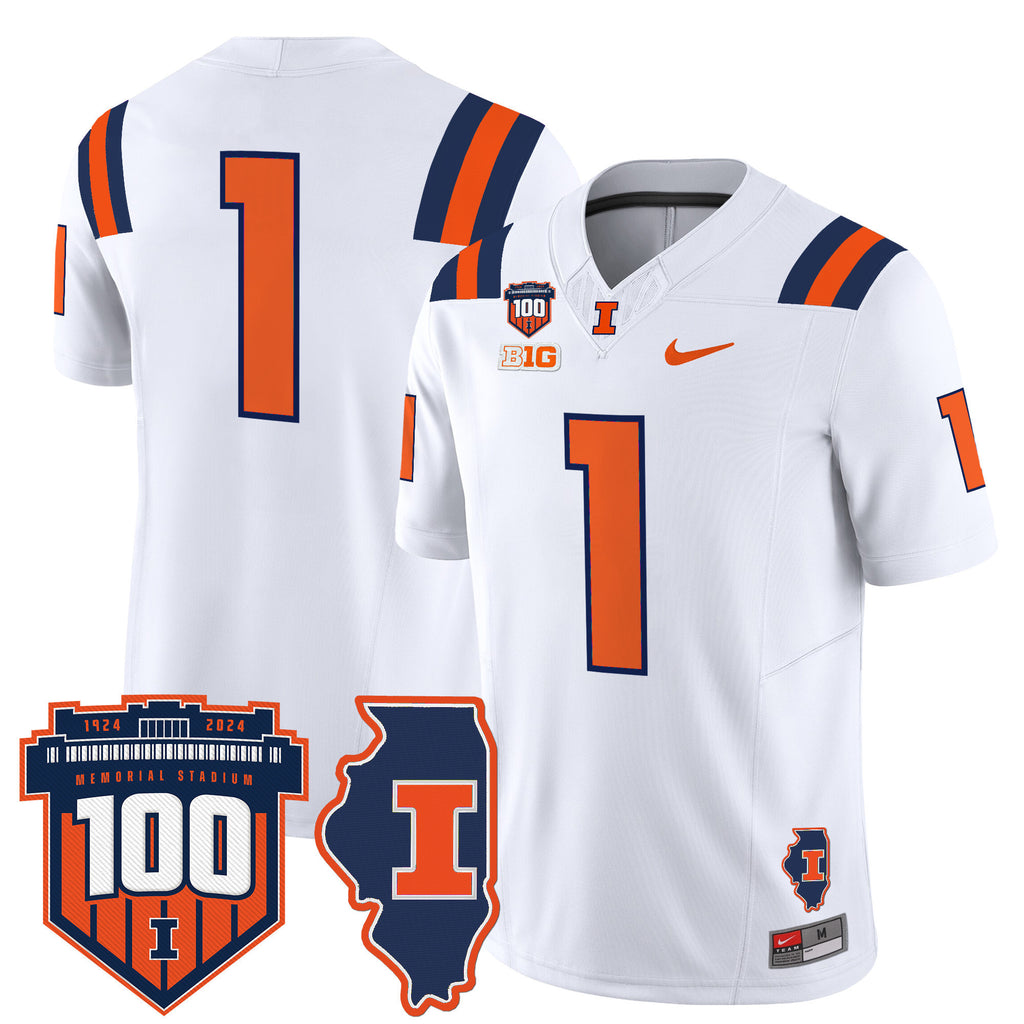 Men's Illinois Fighting Illini 100th Memorial Stadium Patch Vapor Limited Jersey - All Stitched
