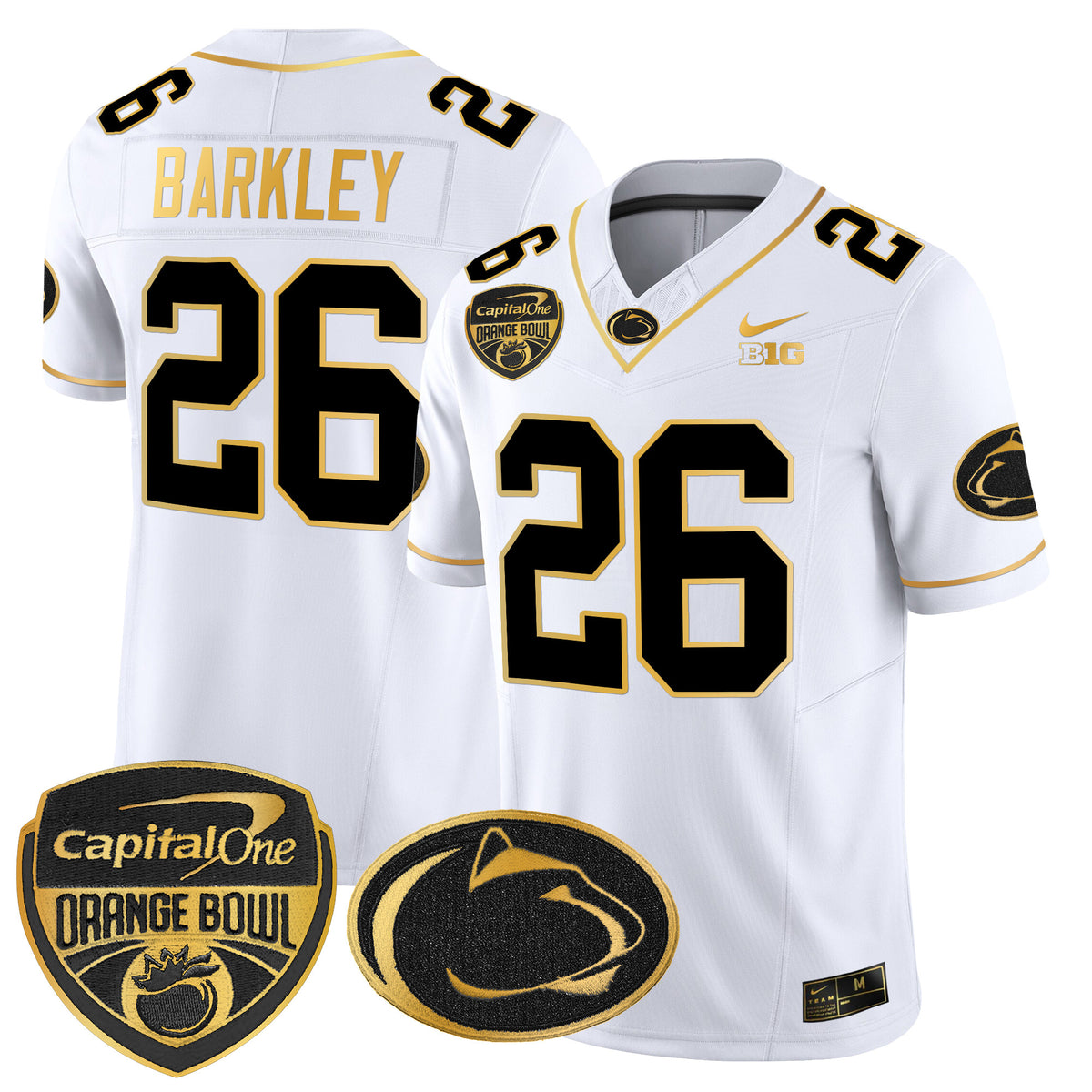 Men's Penn State Nittany Lions Orange Bowl Patch Gold Vapor Limited Jersey V2 - All Stitched