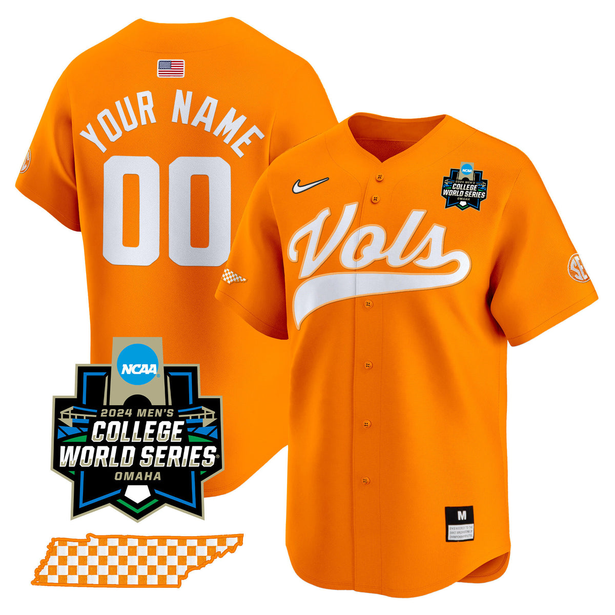 Tennessee Volunteers 2024 College World Series Vapor Premier Limited Custom Jersey V2 - All Stitched