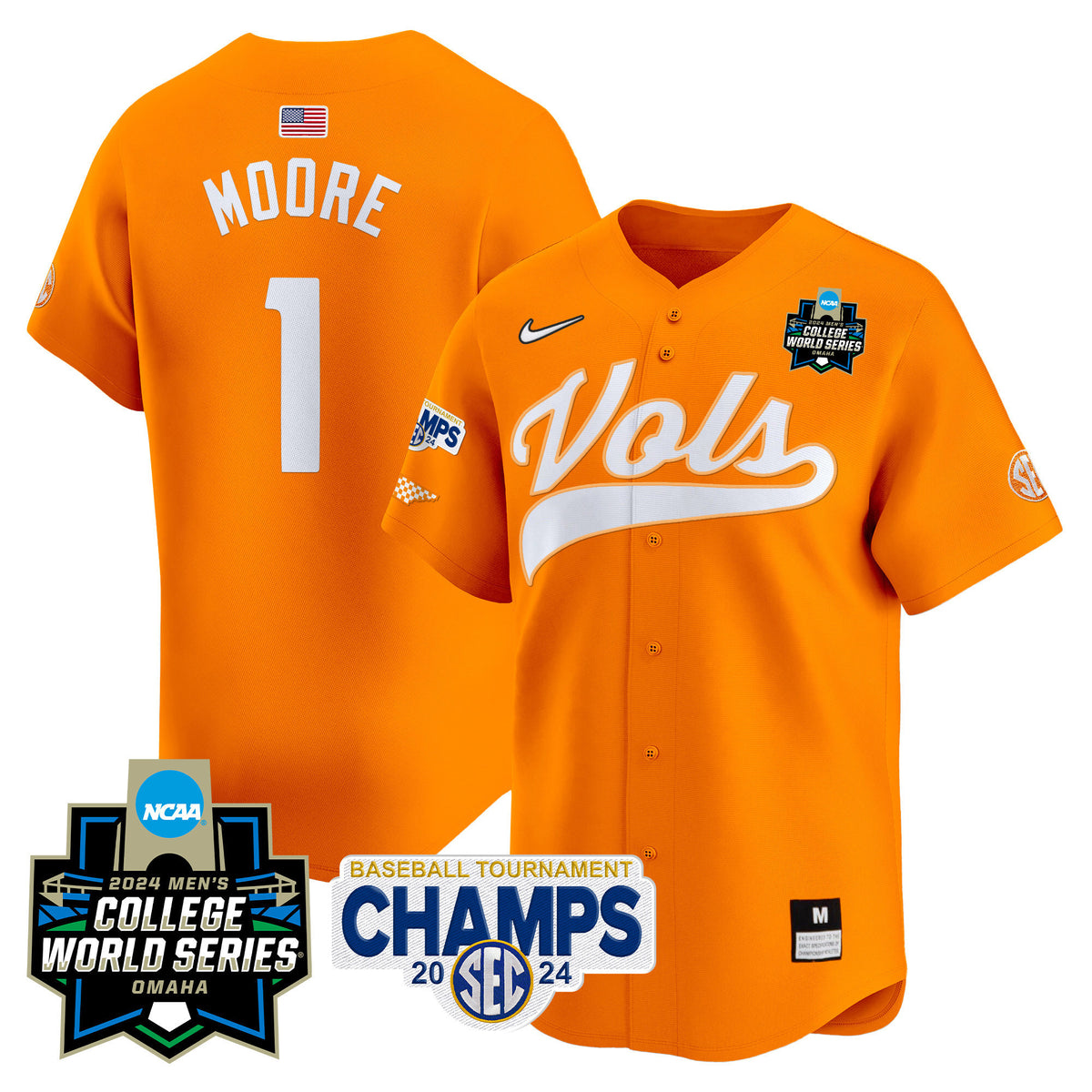 Men's Tennessee Volunteers 2024 Tournament Champs & World Series Vapor Premier Limited Jersey - All Stitched