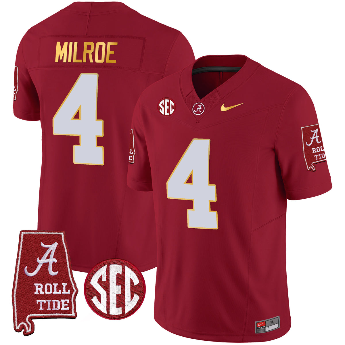 Men's Alabama Crimson Tide Gold Trim Vapor Jersey - Alabama Map - All Stitched