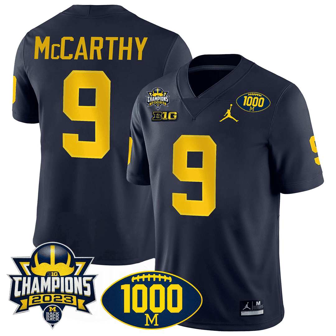 Men's Michigan Wolverines 1000 Wins & BIG10 Champions Patch Special Jersey - All Stitched