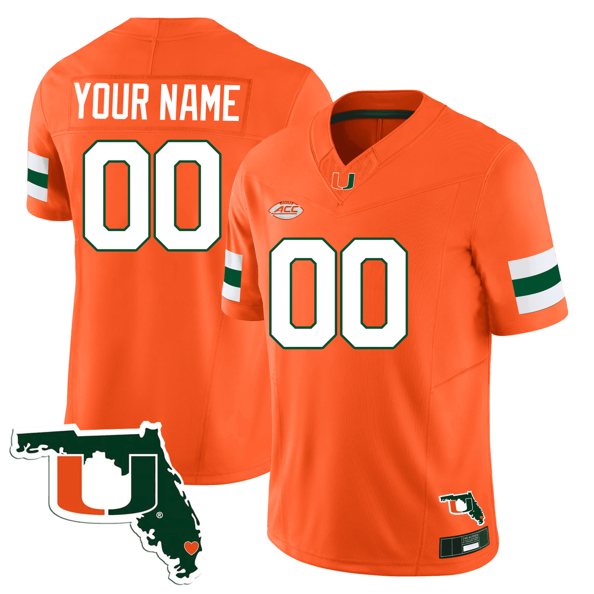 Miami Hurricanes Florida Map Patch Vapor Premier Limited Custom Jersey - All Stitched