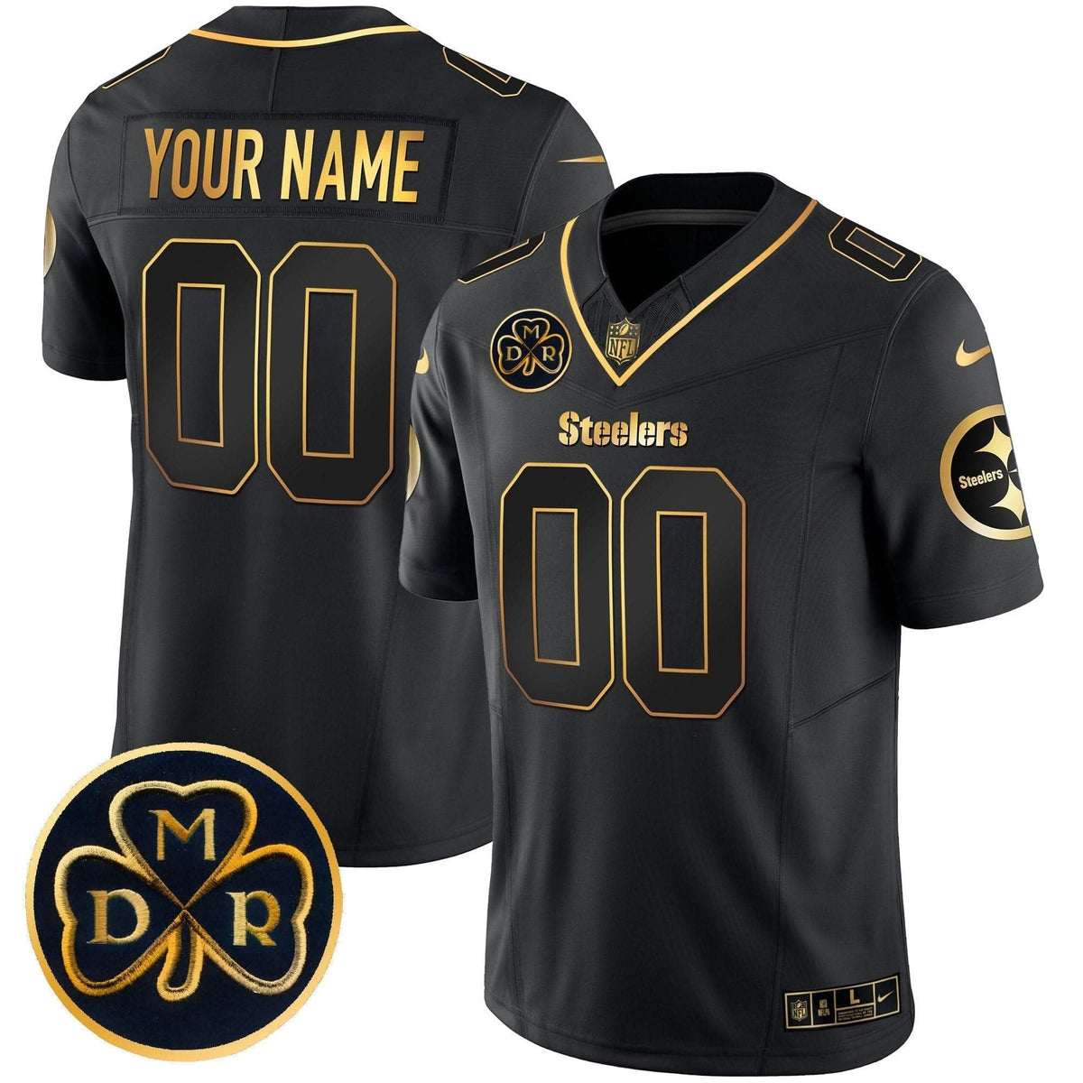 Steelers DMR Patch Gold Vapor Limited Custom Jersey - All Stitched