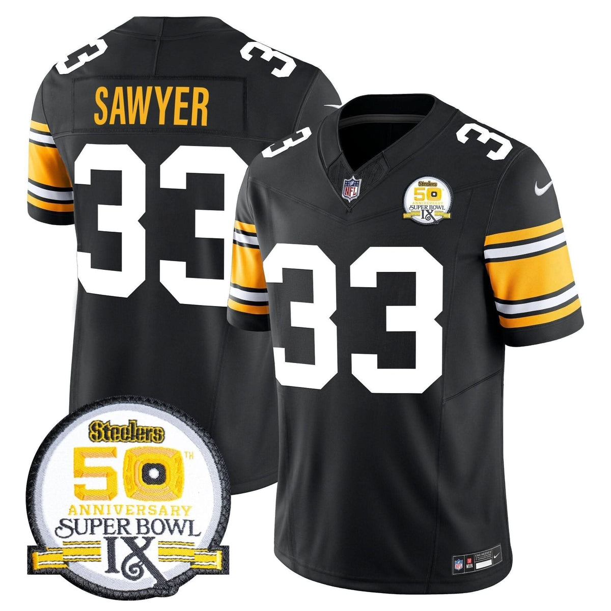 Steelers 50th Anniversary Of Super Bowl IX Patch Vapor Limited Jersey - All Stitched