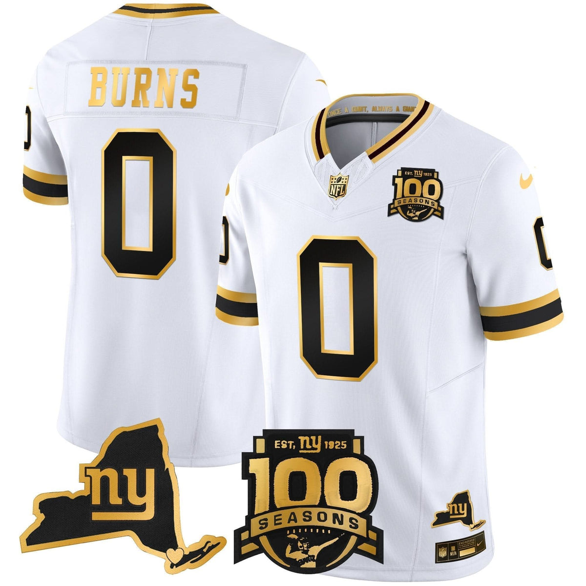 New York Giants 100th Season & State Patch Gold Vapor Limited Jersey - All Stitched