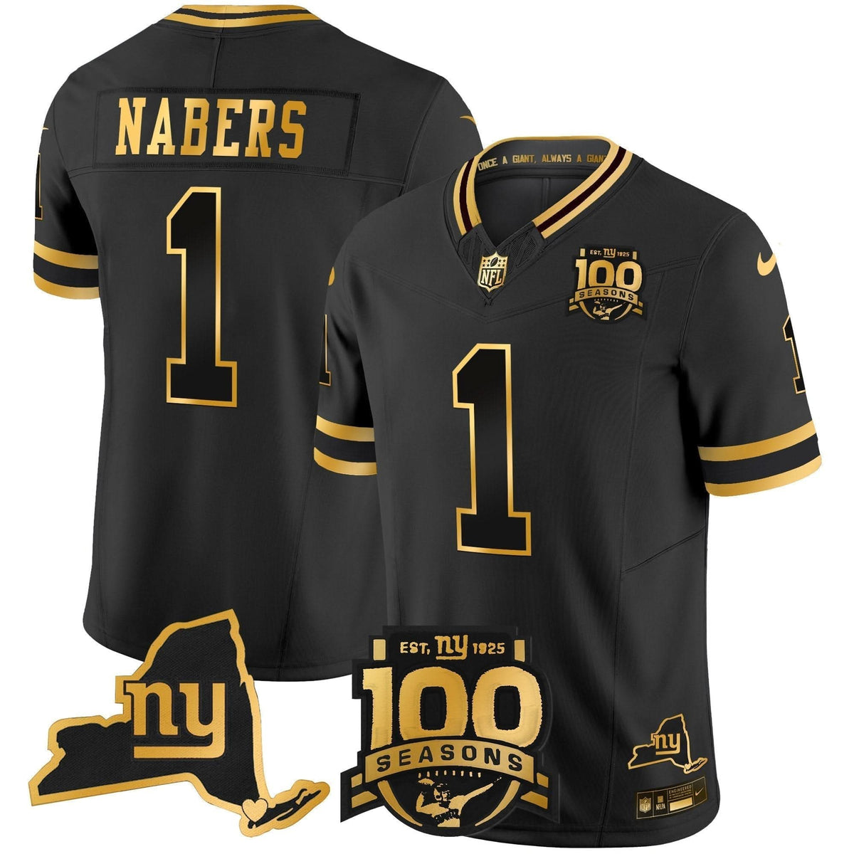 New York Giants 100th Season & State Patch Gold Vapor Limited Jersey - All Stitched