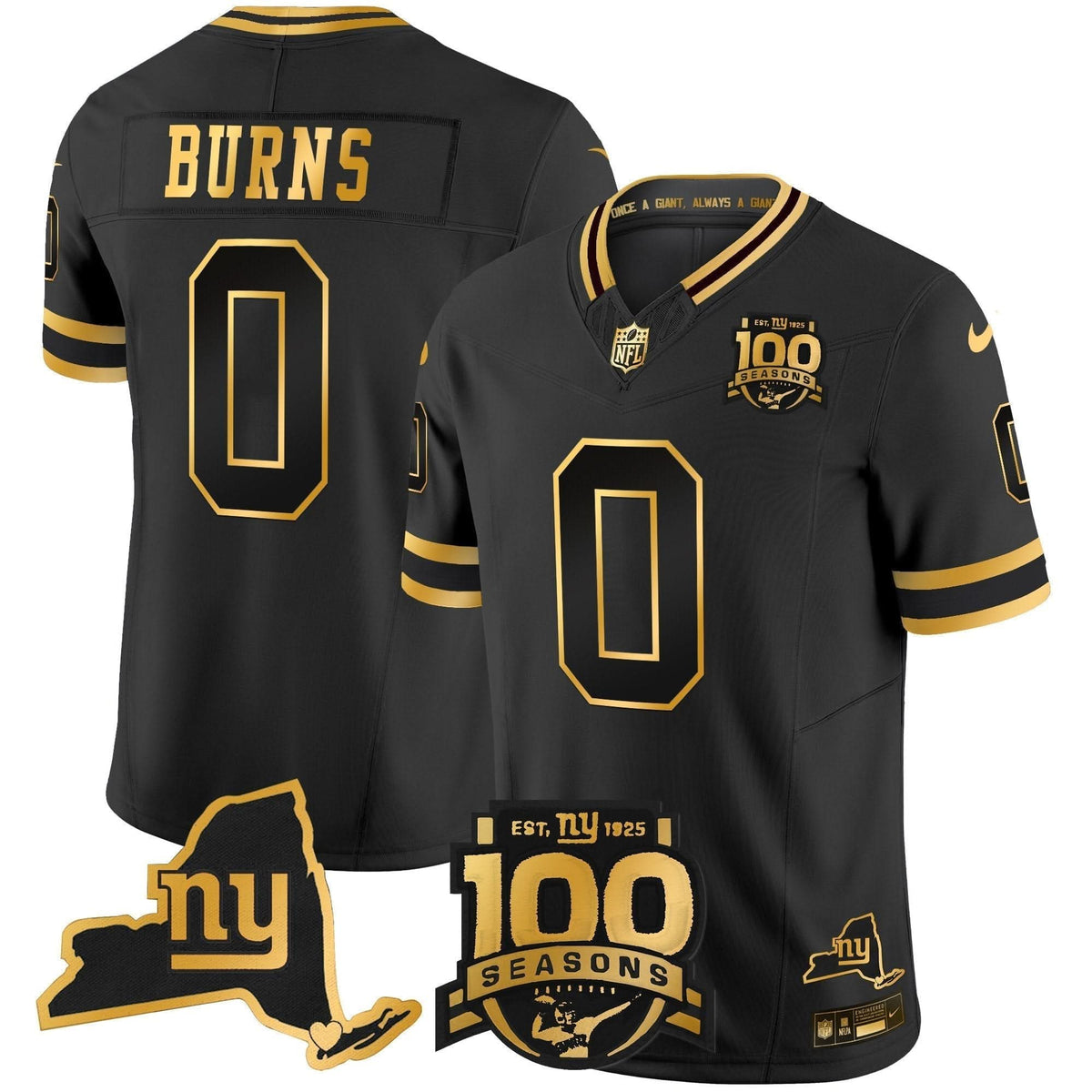 New York Giants 100th Season & State Patch Gold Vapor Limited Jersey - All Stitched